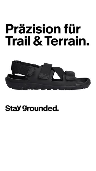 The ad features a single sandal in the center of the frame with product-focused text above and below.
