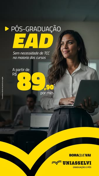 This ad promotes post-graduate EAD (distance learning) programs from UNIASSELVI with the feature of not needing a TCC (c