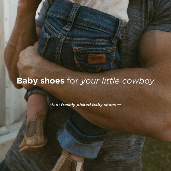 This ad for Freshly Picked baby shoes features a close-up of a baby being held by an adult, highlighting the brand's