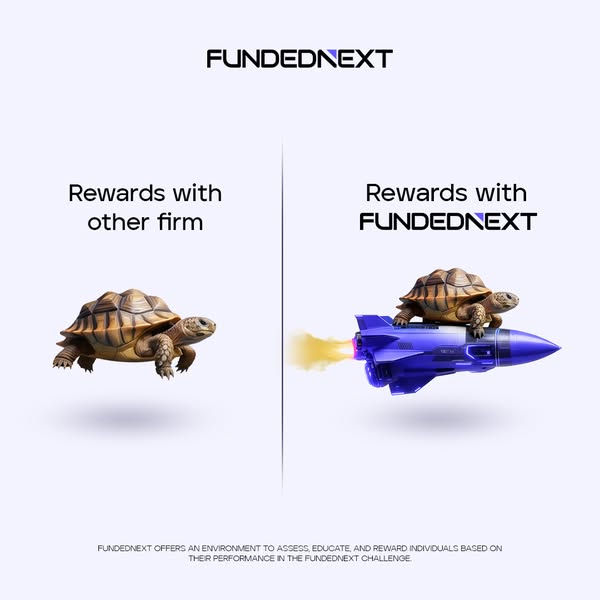 This ad for FundedNext features a side-by-side comparison contrasting their platform with other firms. On the left, a tu