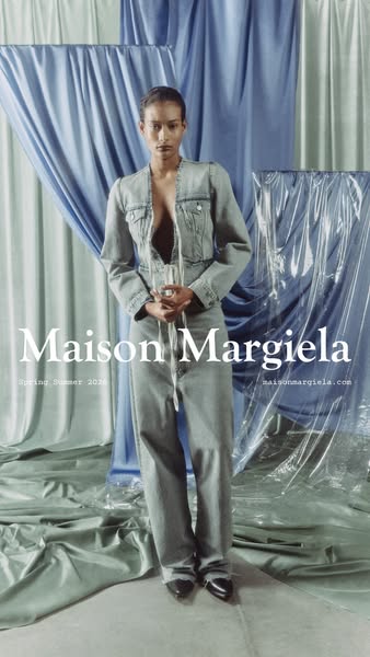 This is an advertisement for Maison Margiela's Spring/Summer 2024 collection. The ad features a model wearing the br