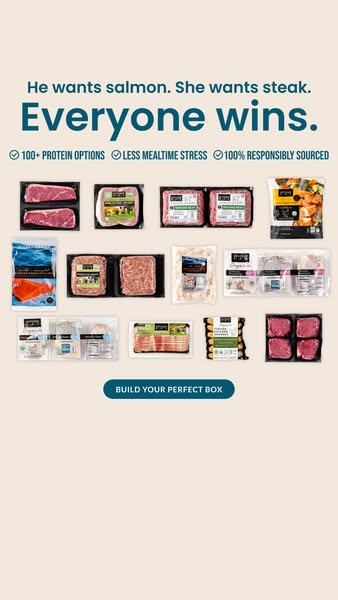 This ad for a meal delivery service highlights the variety of protein options available and emphasizes the convenience a