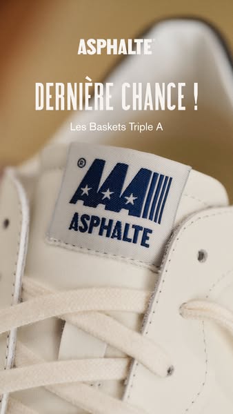 This ad for Asphalt Triple A sneakers uses a close up shot of the shoe and its branding to create urgency by telling the