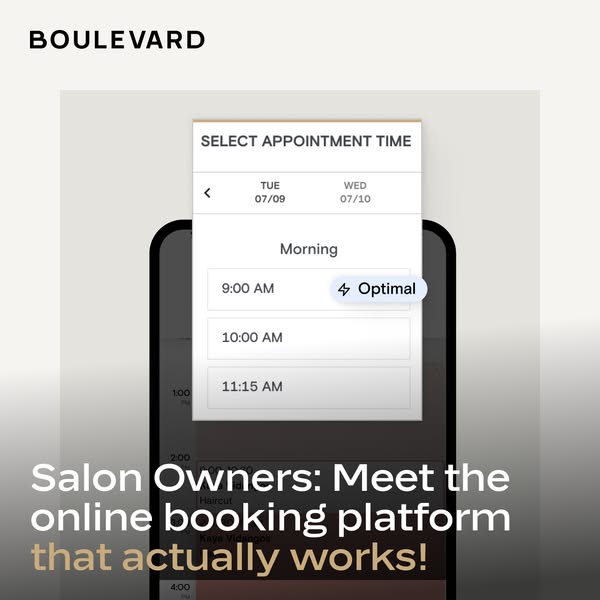This ad for Boulevard targets salon owners and promotes its online booking platform. The ad features a screenshot of the