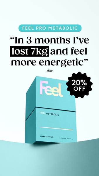 This Meta image ad for Feel Pro Metabolic features a customer testimonial claiming weight loss and increased energy, alo