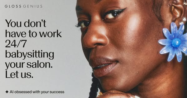 This ad for Gloss Genius uses a close-up shot of a salon owner to capture attention. The copy leads with a relatable pai