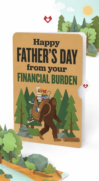 The ad is for a greeting card that says, “Happy Father’s Day from your financial burden.” The card features a cartoon im