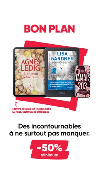 This ad showcases a curated collection of books available on Kobo e-readers. The promotion emphasizes a significant disc
