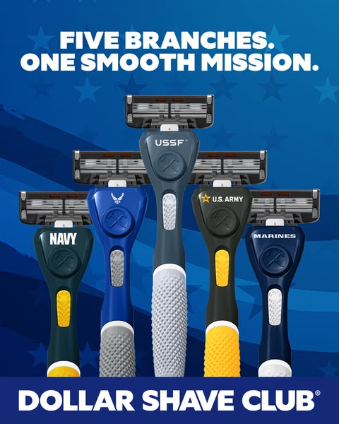 Image ad showing 5 razors, each representing a branch of the US military (Navy, Air Force, US Space Force, US Army, and 