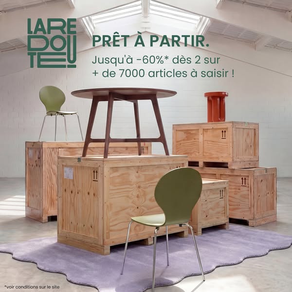This ad for La Redoute features a variety of their furniture and home decor items staged on top of wooden shipping conta