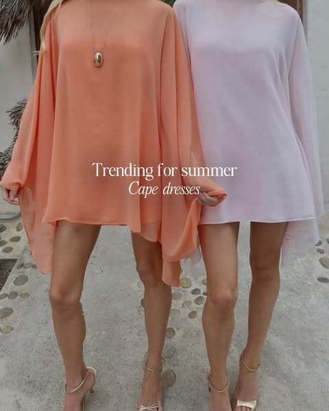 An image promoting cape dresses that are trending for the summer.