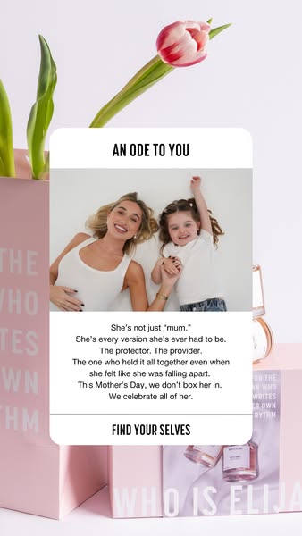 This is an image ad with the tagline 'An ode to you' for Mother's Day. It depicts an image of a mother and d