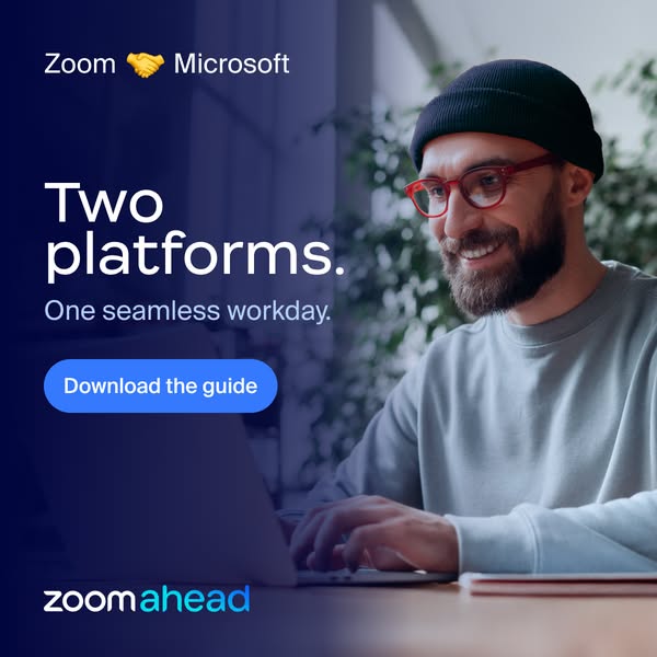 This ad showcases a partnership between Zoom and Microsoft, offering a solution for seamless workflow integration betwee
