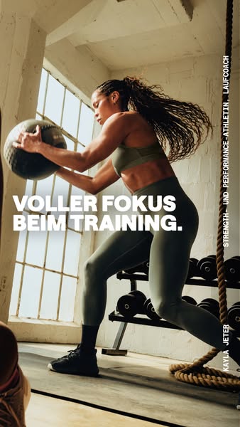 An ad for Adidas athletic wear, featuring a woman using a medicine ball in a gym setting. The ad highlights the importan