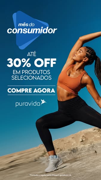 This ad features a woman wearing athletic apparel in front of a bright blue sky and desert landscape. A graphic overlay 