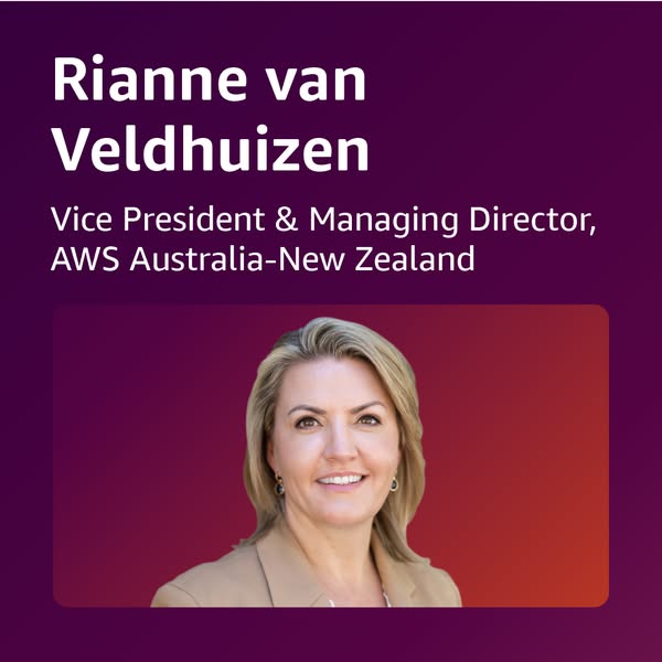 This ad features a headshot of Rianne van Veldhuizen, Vice President & Managing Director, AWS Australia-New Zealand.