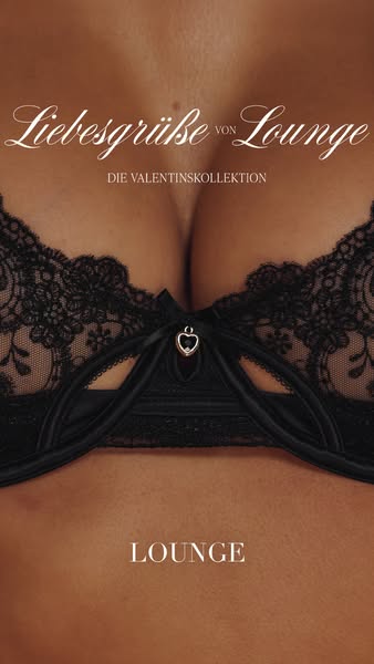 This ad for Lounge showcases a black lingerie bra set, focusing on its design and fit.