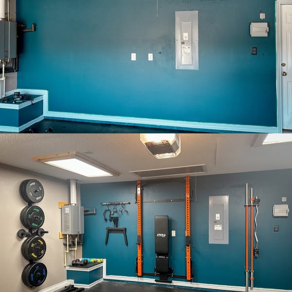 This ad uses a before and after split-screen to show the transformation of a garage into a home gym.