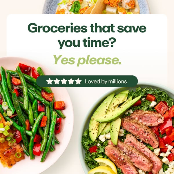 This ad for a grocery delivery service highlights the time-saving benefit of using the service by showing prepared meals