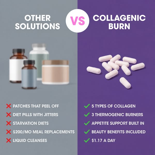 This image ad compares Collagenic Burn to other weight loss solutions, highlighting its key features and benefits, such 