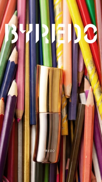 This ad for Byredo features a single product shot that emphasizes the luxury beauty brand's name. It uses a flatlay 