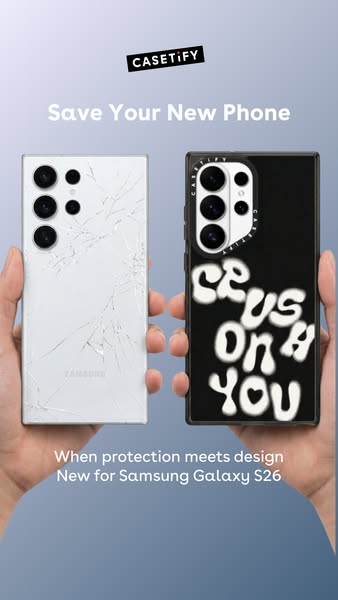 This ad by Casetify showcases its phone cases, especially for the new Samsung Galaxy S26. It emphasizes the importance o