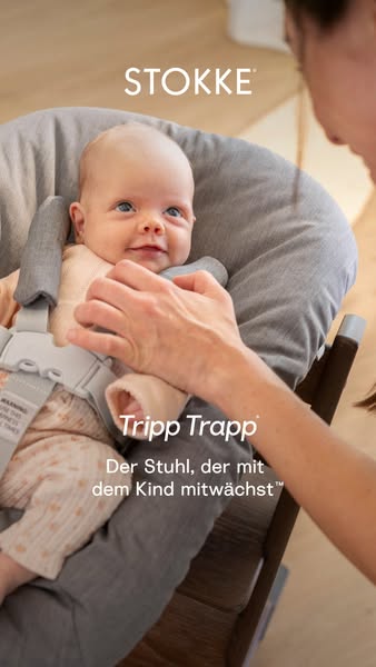 This ad showcases the Stokke Tripp Trapp chair, a chair that grows with the child. The ad features a mom adjusting the s