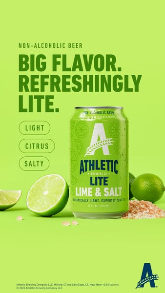 This image ad for Athletic Brewing Co.'s Lite Lime & Salt non-alcoholic beer uses a clean, minimalist visual sty