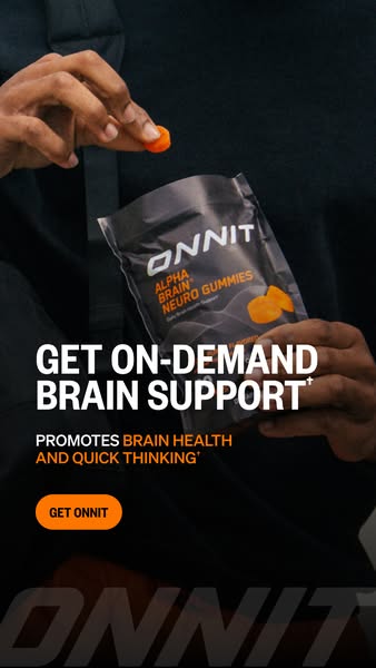 An ad for Onnit Alpha Brain Neuro Gummies promoting on-demand brain support.