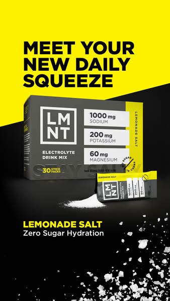 This ad promotes LMNT's lemonade salt electrolyte drink mix.