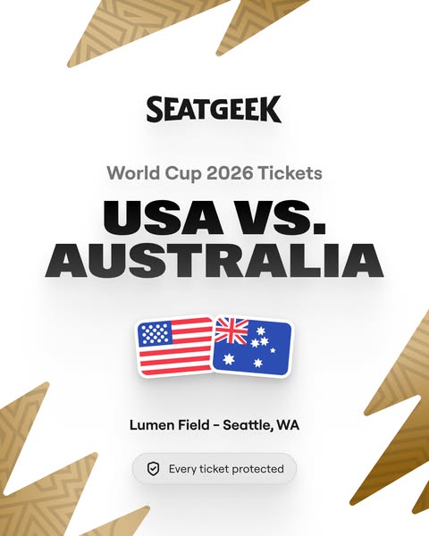 This ad promotes tickets for the USA vs. Australia World Cup 2026 soccer match in Seattle, WA, available through SeatGee