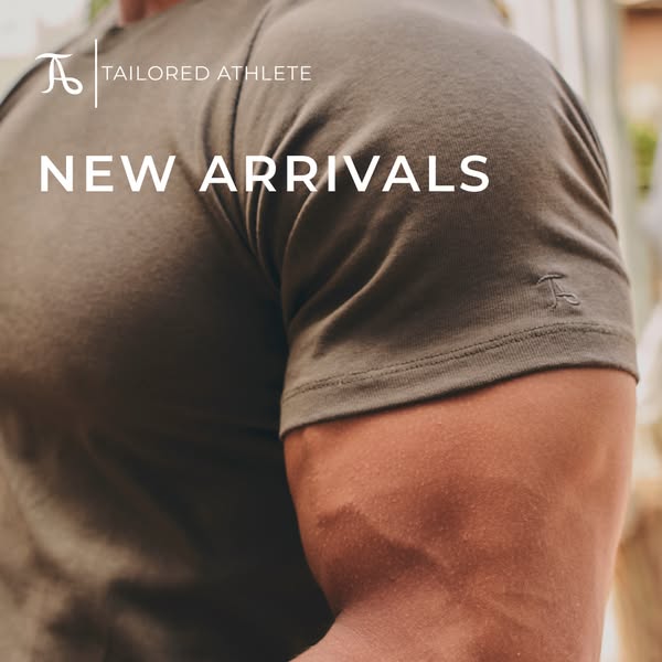 This ad showcases new apparel arrivals from Tailored Athlete. The focus is on the fit and quality of the shirt, targetin