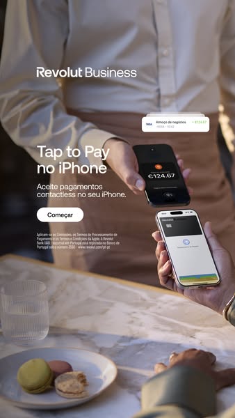 This ad promotes Revolut Business and its Tap to Pay feature on iPhones. It targets business owners who need a simple, c