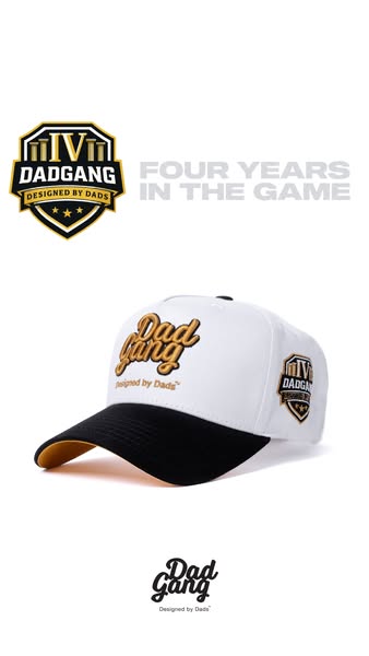 This is an ad for Dad Gang apparel showcasing their baseball cap. The image is white and features the product in the mid