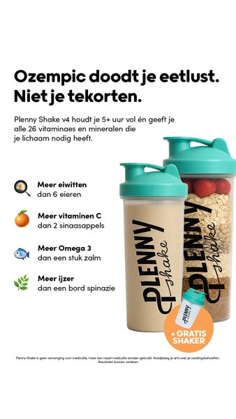 This image ad for Plenny Shake uses comparison to everyday foods to show how the shake can provide vitamins and minerals
