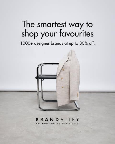 This BrandAlley image ad uses a chair with a jacket draped over it to promote the fact that they have 1000+ designer bra