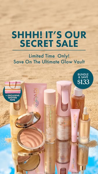 This ad promotes Kopari's "Ultimate Glow Vault" at a discounted price for a limited time. It showcases the