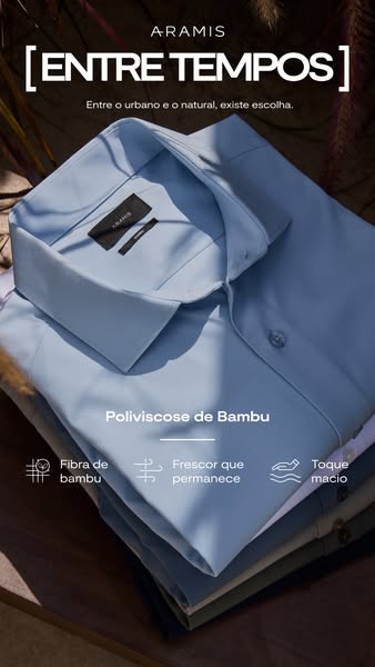 This ad showcases the Aramis brand's bamboo polyviscose shirt, highlighting its unique blend of materials for a bala