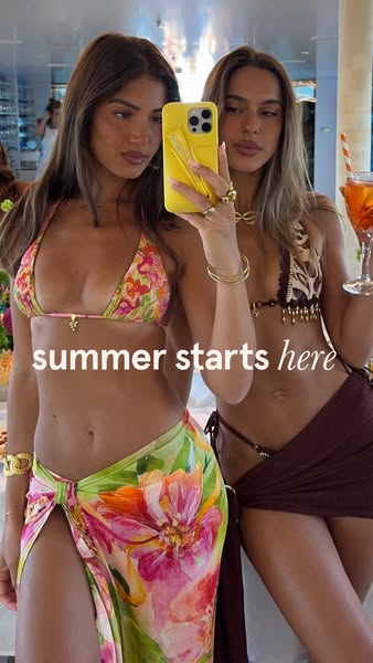 This ad features two women in bikinis, promoting a brand through a selfie-style image. The ad emphasizes a summery and c