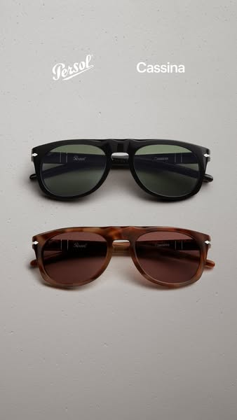 This ad showcases two pairs of Persol Cassina sunglasses. The advertisement is focused on the visual presentation of the