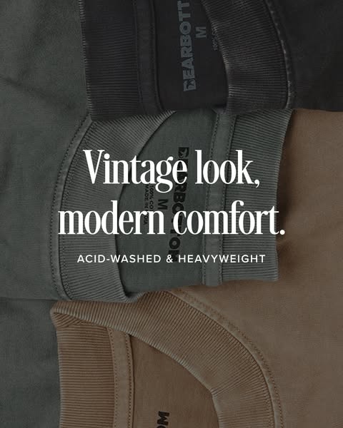 This image ad showcases Dearbott's acid-washed and heavyweight shirts, emphasizing their vintage look and modern com