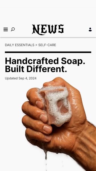 This ad promotes handcrafted soap through a layout that mimics a news website article. The creative aims to highlight th