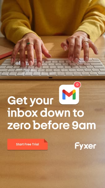 This ad shows the hands of a woman typing on a keyboard. An animated gmail icon is included, and the ad promises to redu