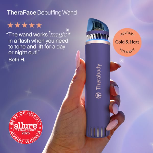 This ad features the TheraFace Depuffing Wand. The ad includes a testimonial from Beth H. who says the wand works magic 