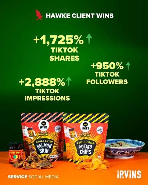This ad showcases Irvins chips, using the Hawke client wins to increase consumer confidence in the product.