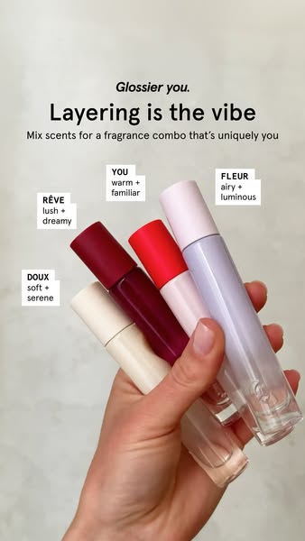 This image ad for Glossier You features 4 different lip scents that can be mixed and matched for a unique fragrance comb