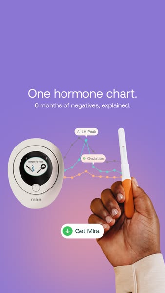 This ad for Mira promotes their fertility tracking system, highlighting how it simplifies hormone charting and provides 