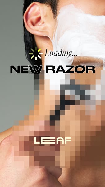 This ad features a close-up of a man's face being shaved with a Leaf razor. The ad uses a loading animation to creat