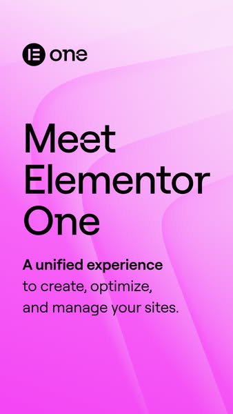 The ad is for Elementor One. It highlights the unified experience to create, optimize, and manage your sites.