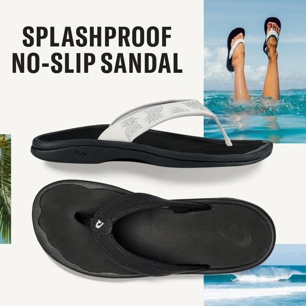 This ad showcases the brand's splashproof, no-slip sandals, highlighting their suitability for water activities and 